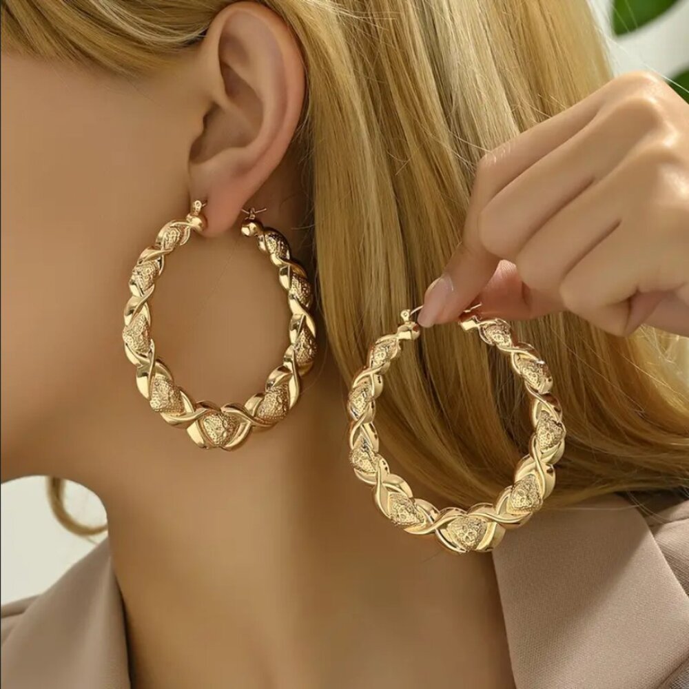 14K Gold Womens Large Chunky Hoop Earrings Ladies Thick 14K Silver Hoops Jewelry